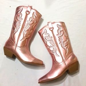 NWWOB Metallic Pink Embroidered Cowboy Cowgirl Western Mid-Calf Boots si…